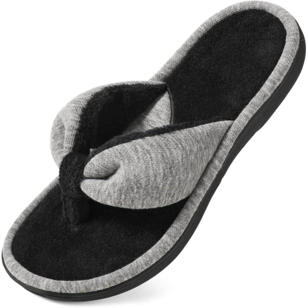 Wishcotton Women’s Memory Foam Spa Thong Flip Flops Cozy Indoor Slippers, Ladies Summer Lightweight Open Toe House Sandals(Grey)