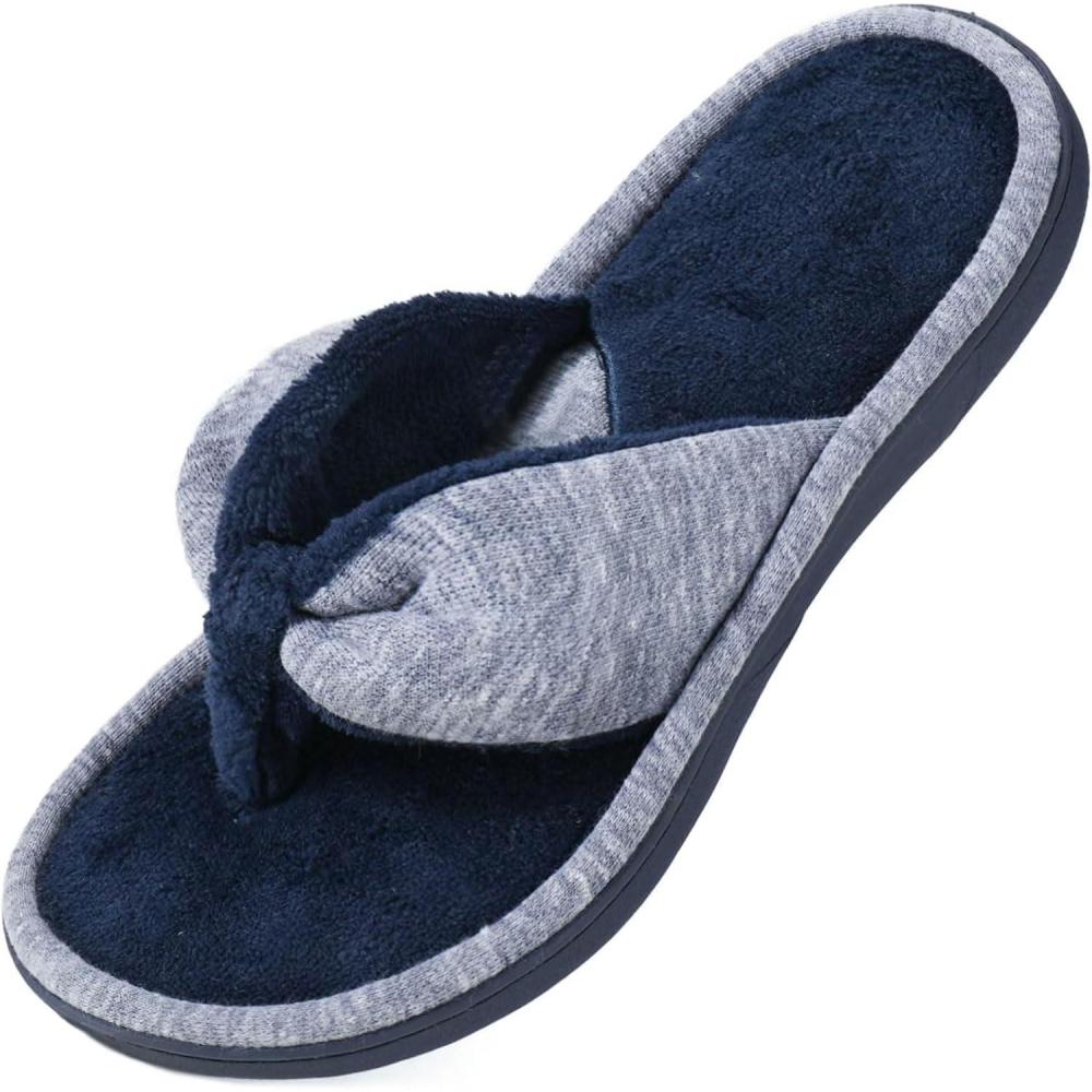 Wishcotton Women’s Memory Foam Spa Thong Flip Flops Cozy Indoor Slippers, Ladies Summer Lightweight Open Toe House Sandals(Navy)