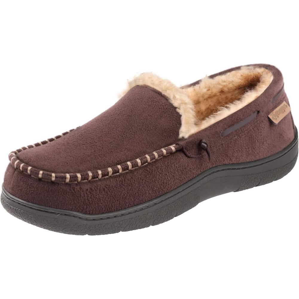 Zigzagger Men’s Moccasin Slippers Memory Foam House Shoes, Indoor and Outdoor Warm Loafer Slippers(Coffee)