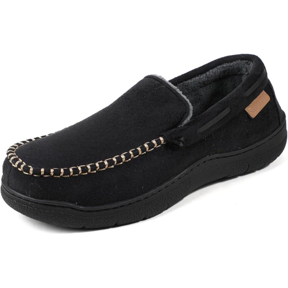 Zigzagger Men’s Moccasin Slippers Memory Foam House Shoes, Indoor and Outdoor Warm Loafer Slippers(Vanta)