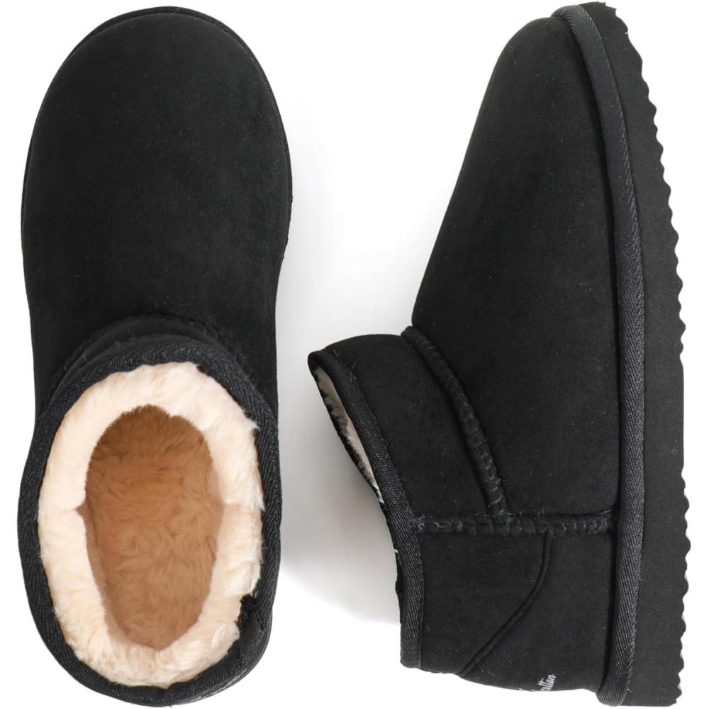 Wishcotton Women’s Cozy Short Bootie Slippers, Winter Warm Hard Bottom House Shoes with Fuzzy Lining for Indoor Outdoor (Black, Size 9)