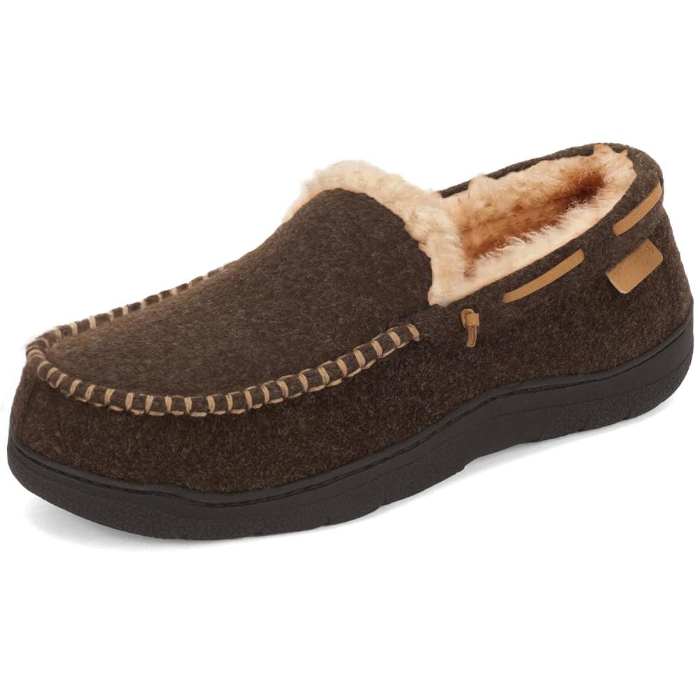 Zigzagger Men’s Moccasin Slippers Memory Foam House Shoes, Indoor and Outdoor Warm Loafer Slippers(Felt Coffee)