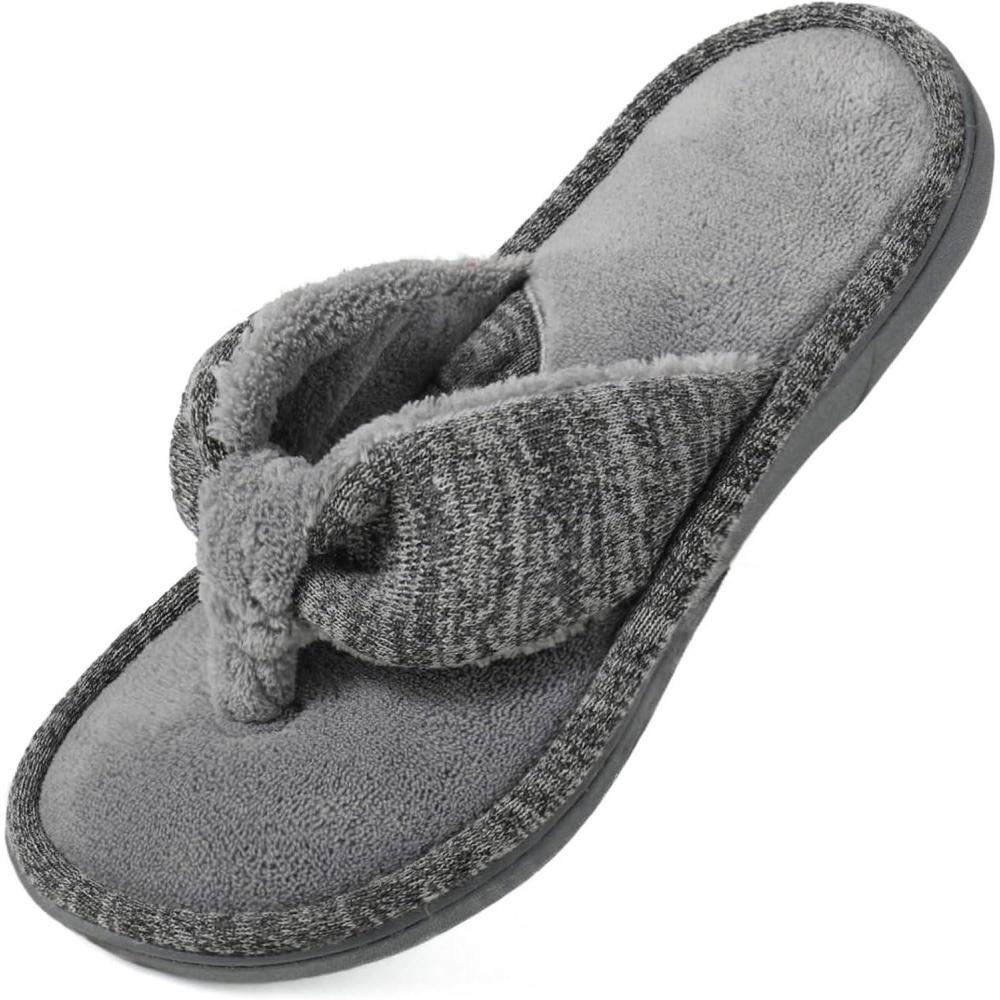 Wishcotton Women’s Memory Foam Spa Thong Flip Flops Cozy Indoor Slippers, Ladies Summer Lightweight Open Toe House Sandals(Light Grey)
