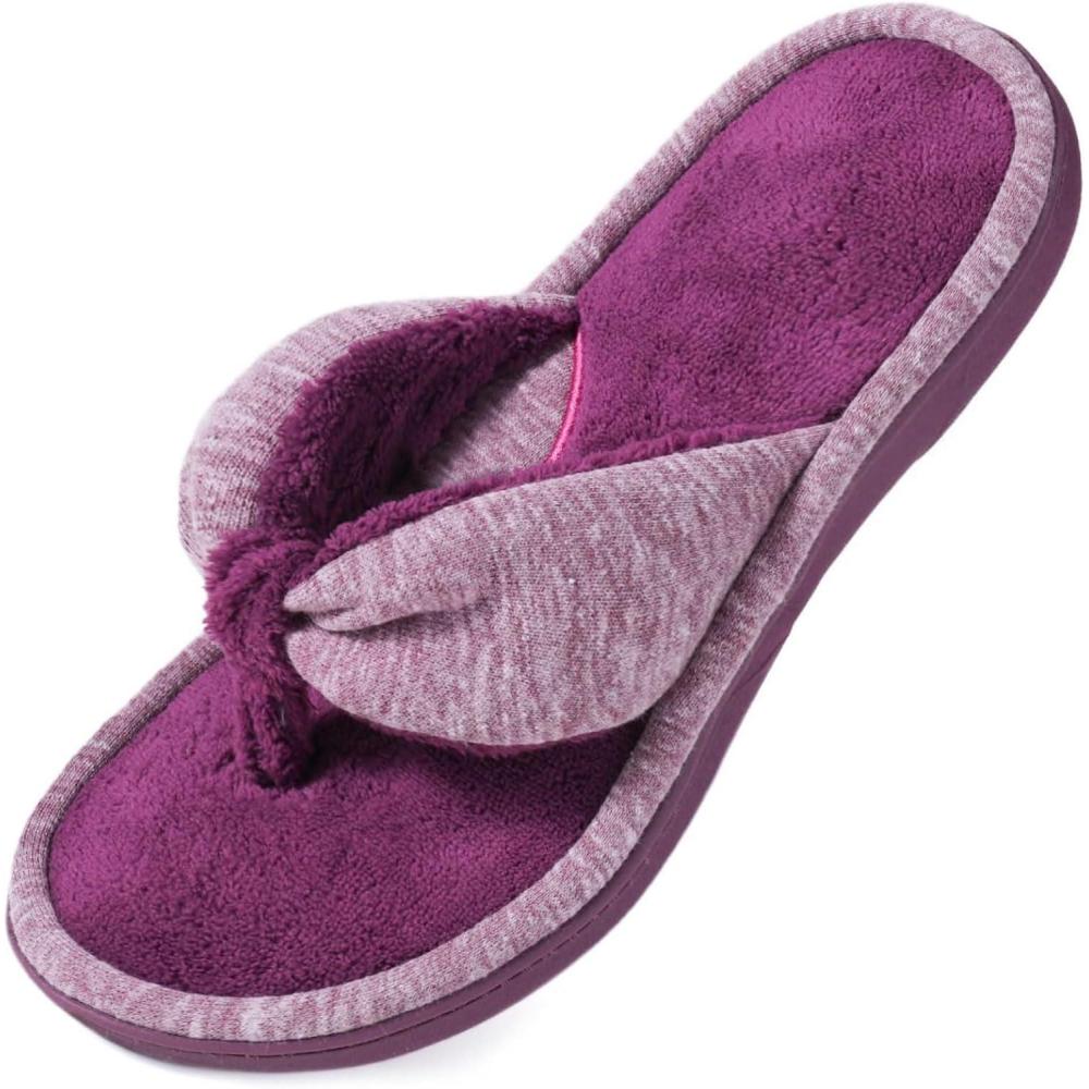Wishcotton Women’s Memory Foam Spa Thong Flip Flops Cozy Indoor Slippers, Ladies Summer Lightweight Open Toe House Sandals(Wine)
