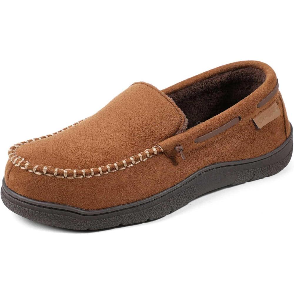 Zigzagger Men’s Moccasin Slippers Memory Foam House Shoes, Indoor and Outdoor Warm Loafer Slippers(Windsor)