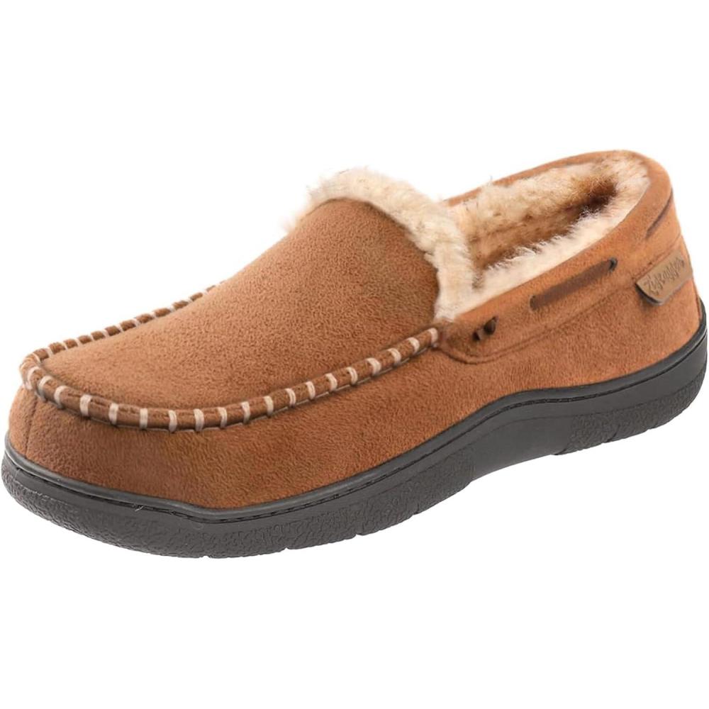 Zigzagger Men’s Moccasin Slippers Memory Foam House Shoes, Indoor and Outdoor Warm Loafer Slippers(Tan)