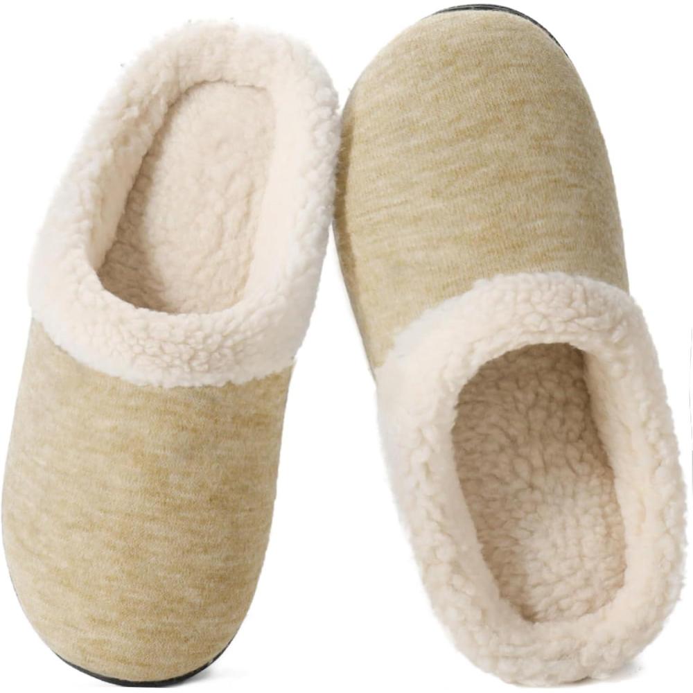 Wishcotton Women’s Lamb-rub Sherpa House Slippers Memory Foam Indoor Outdoor(Oatmeal)