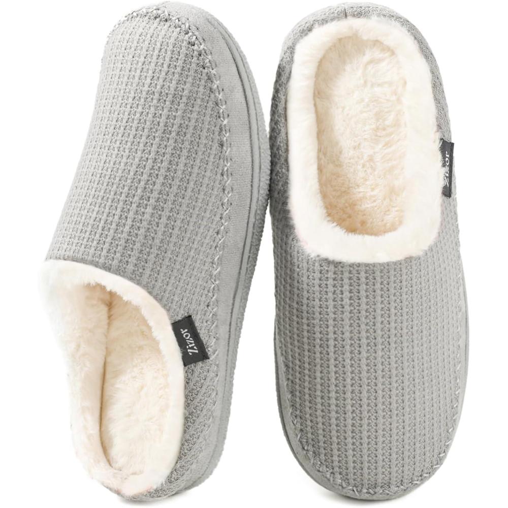 Zizor Women’s Moselle Fuzzy Moccasin House Slippers Memory Foam Indoor(Heather Grey)