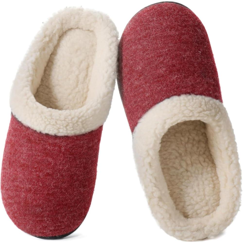 Wishcotton Women’s Lamb-rub Sherpa House Slippers Memory Foam Indoor Outdoor(Wine)